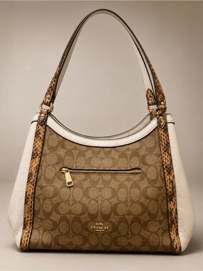 Coach Kristy Shoulder Bag Signature Canvas Snakeskin Embossed Leather Accent EUC